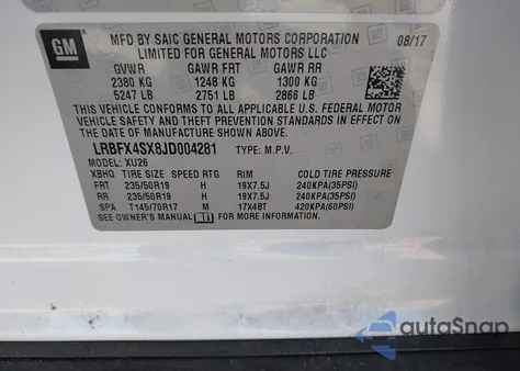 2018 Buick Envision Premium Ii from USA, damaged, VIN LRBFX4SX8JD004281